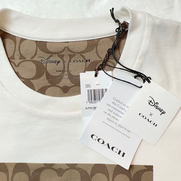 NWT Disney X‎ Coach Signature Sleeping Beauty T Shirt off white size L - Picture 7 of 10